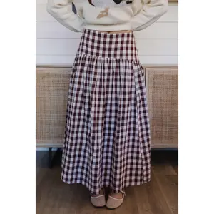 THE LESLIE GINGHAM FLARED SKIRT IN BROWN
