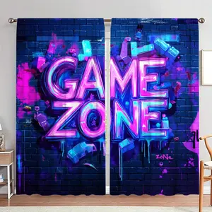 Game Zone Letter Pattern Door Curtain, 1 Set Creative Graffiti Pattern Door Curtain, Home Decor for Living Room Bedroom, Room Divider Curtain