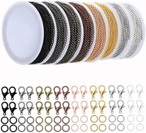 Jewelry Making Kit 80ft 8 Color Stainless Steel Curb Chain 240 Jump Rings & 80 Lobster Clasps DIY Bracelet,