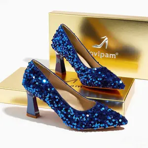 Xovipam Sparkly Pointed Toe Pumps Women Block Heel Dress Shoes Party Evening Valentine ocktail Plus Size