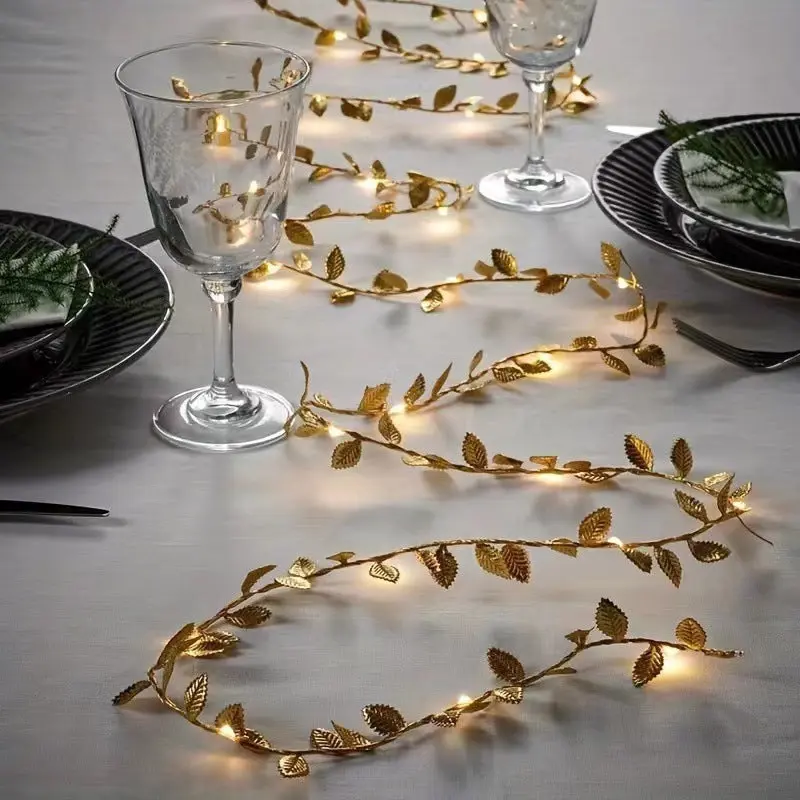 Minimal Holiday Lights LED Simulation Gold And Silver Color Leaves Lighting Christmas Hanukah