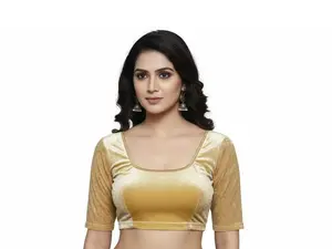 Stretch Velvet Saree Blouse – Scoop Neck, Elbow Sleeves #HC-31