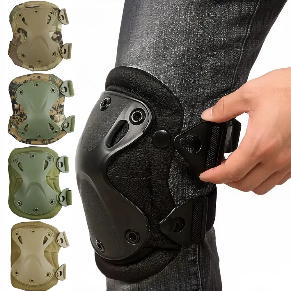 Tactical Knee & Elbow Pads Set, Heavy-Duty Adjustable Protective Gear, Knee Elbow Protector, Kneepad, Ideal for Airsoft, Cs, Hiking, Cycling, Outdoor Activities, Sports