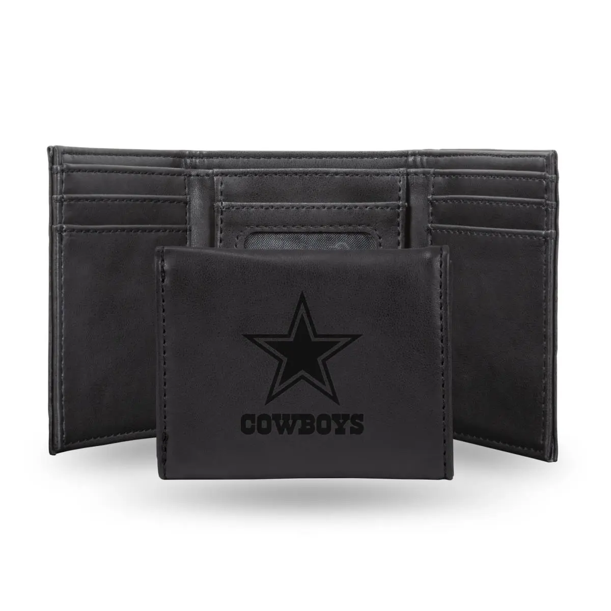Rico Industries Officially Licensed NFL Dallas Cowboys Laser-Engraved Black Trifold Branded Men's Faux Leather Collectible Sports Accessory Wallet, Sports Collectibles, Trifold Branded Wallet