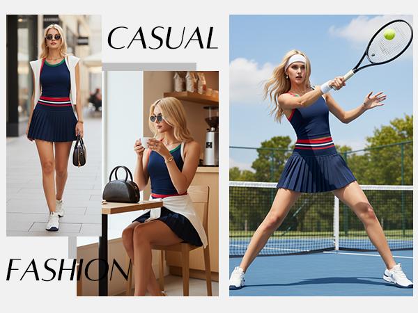 Airfree Two Piece Tennis Skirt Set Golf Outfits for Women High Waisted Tennis Short Dress with Pockets Athletic 2 Piece Sets,sohochic, TikTokShopBackToSchool