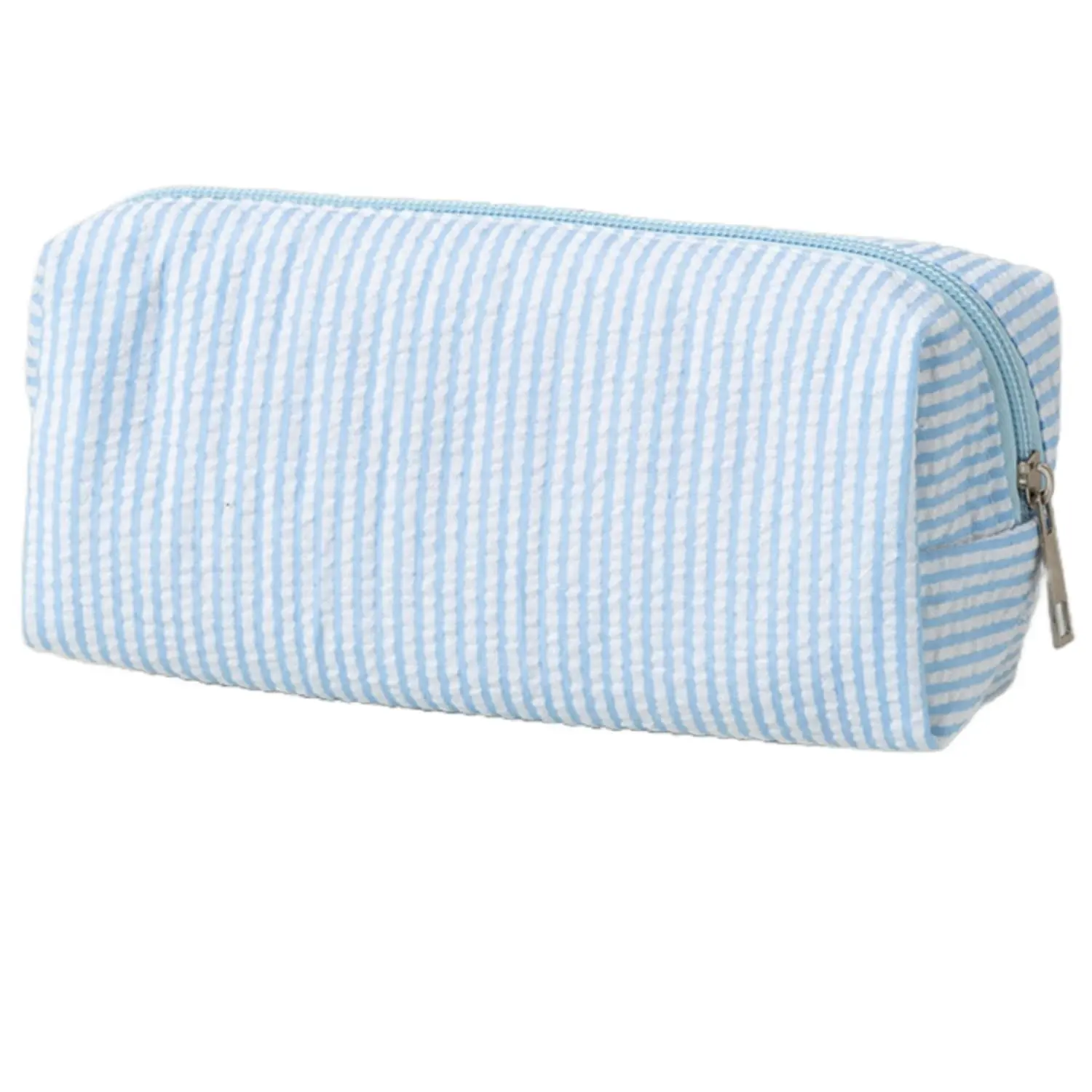Cute Seersucker Striped Pencil Bag, Large Capacity Multifunctional Storage Pouch for Stationery and Cosmetics