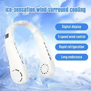Neck Fan USB Rechargeable Personal Fan, 1200mah Battery Powered, 5 Speed Adjustable, Ultra Quiet, Ideal for Home Office Travel Sports, USB Cooling Fan