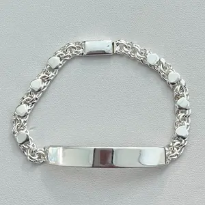 Sterling Silver Chino Link Heart, Border 7mm, Engravable Bracelet, Made in Mexico (Please Add Name to "Add Notes" Section)