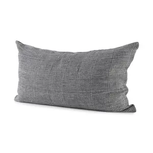 360 Stand Linen Fabric Lumbar Throw Pillow Cover, 14x26x14 in, Neutral Tones Tartan Print (White & Black), 360-Degree Stand Function, Zip Closure