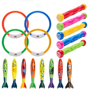 Summer Pool Party Must-Have 17 Pcs Diving Toy Bundle Torpedoes Sticks Rings Colorful Numbered Underwater Toys for Beach Pool Bathtub Swim Training Water Play Fun Swimming Pool Set Pool Floats
