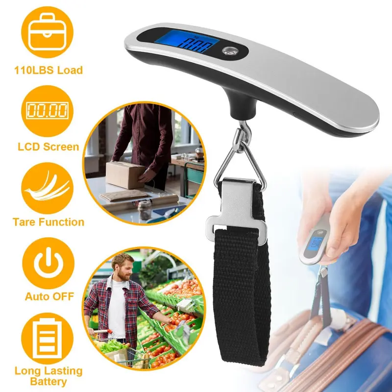 Portable Digital Luggage Scale 50kg/10g LCD Hanging Luggage Scale Electronic Digital Weight Scale for Travel Household,summervibes
