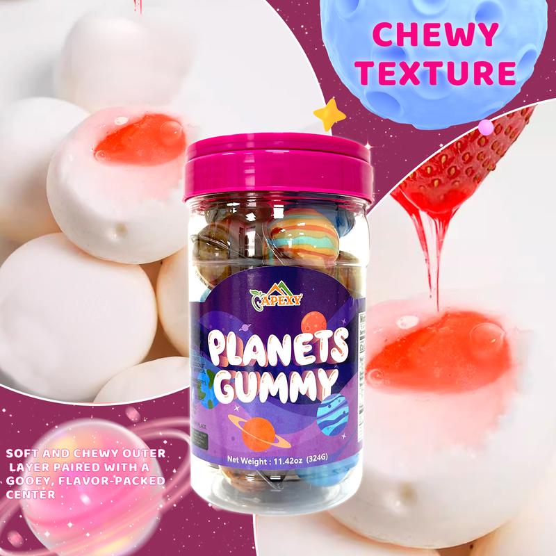 Apexy Planet Gummies - with Fruity Liquid Center 11.42oz Gummy Candy for Halloween, Birthday, Trick Or Treat, Party Candy - Jelly Filled Gummies, Fat Free, Nut Free. 11.42oz (Mixed Planets)  Bonbon Snack Sweet