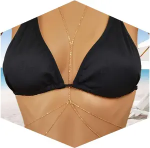14K Gold Plated Body Chains for Women, Sexy Layered Belly Waist Chain Crossover Bikini Bra Chain, Summer Beach Rhinestone Body Jewelry