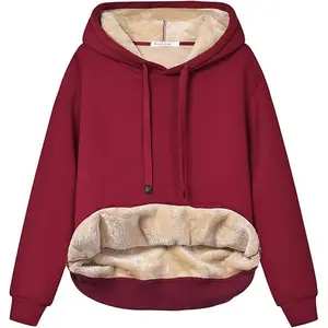 Women's Casual Winter Warm Fleece Sherpa Lined Hooded Sweatshirt Thick Pullover Plus with Pockets