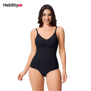 [Live Now] Nebility Women's V-Neck Shapewear Set - Seamless Bodysuit & Camisole, Hip Lift & Tummy Control, Basic Comfort Style High Waisted Shapers Spaghetti Strap