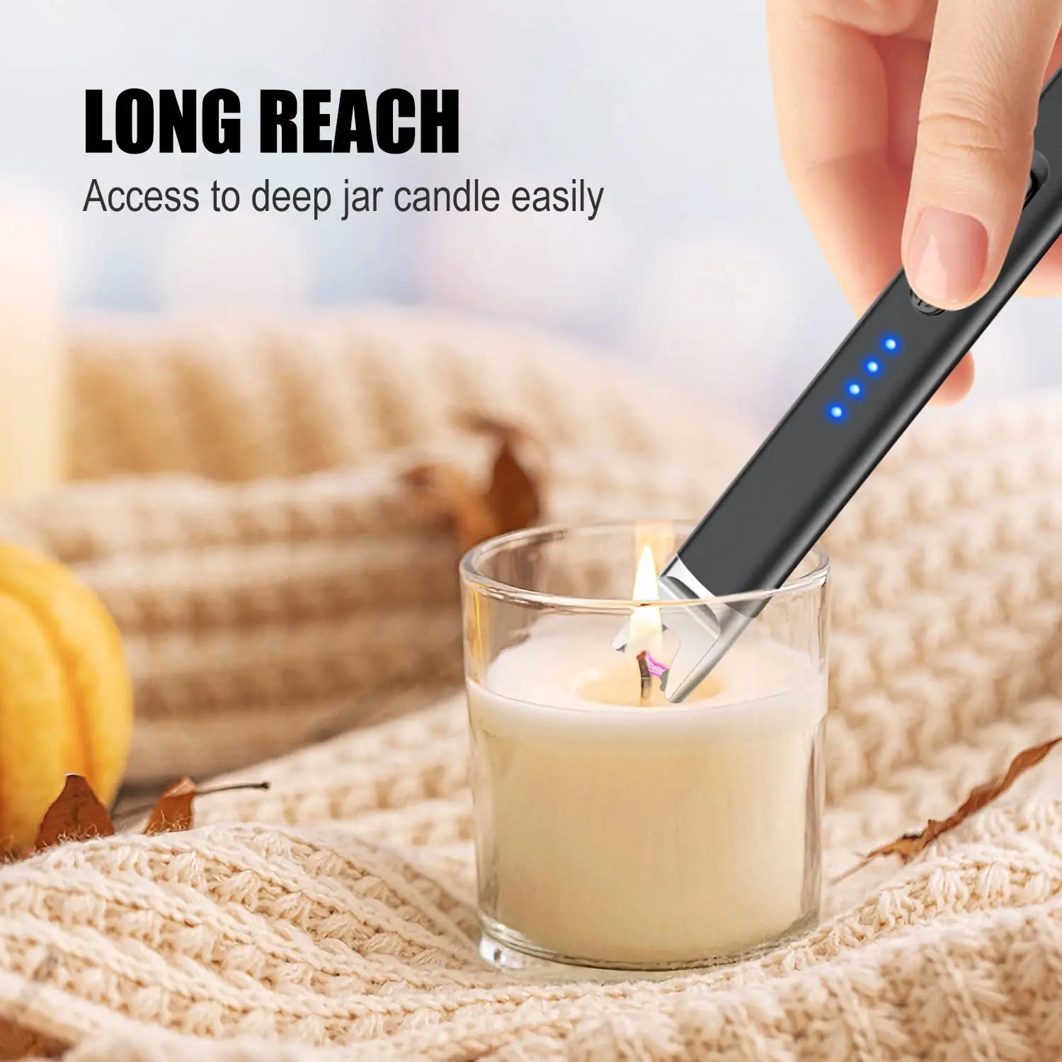Candle Lighter Electric USB Rechargeable Plasma Arc Lighter with Safety Lock, Windproof Flameless Lighters Long Stem Matches for Candle, Grill, BBQ, Camping, Gas Stoves