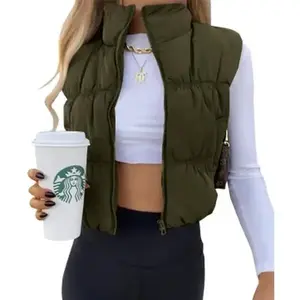 Women's Crop Puffer Vest Winter Zip Up Lightweight Sleeveless Warm Outerwear Padded Coat
