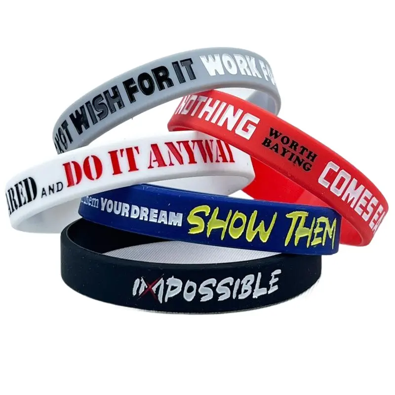 Unisex 10-Piece Inspirational Silicone Bracelet Set, Stretch Wristbands with Motivational Quotes for Teens & Adults, Gym Party Favors, Rubber Bands Bracelet Set