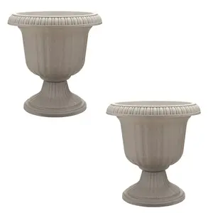 Southern Patio 14" Outdoor Lightweight Resin Utopian Urn Planter, Stone (2 Pack) Southern Patio 14" Outdoor Lightweight Resin Utopian Urn Planter, Stone (2 Pack)