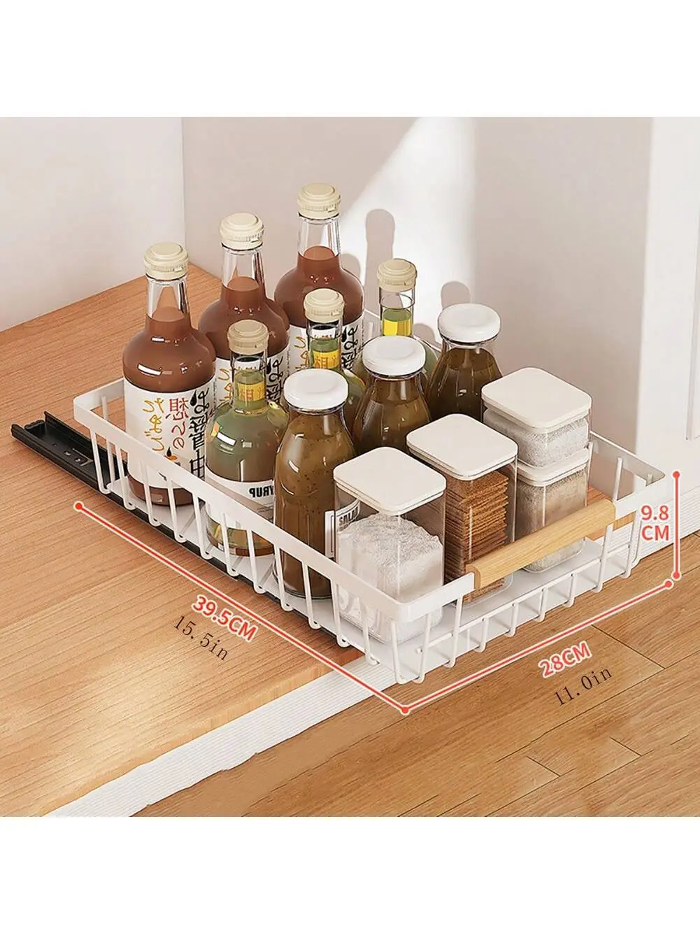 Pull Out Cabinet Organizer Multifunctional Slide Out Cabinet Organizers No Drill Pull Out Shelf Storage Drawer For Kitchen Bathroom Black 2pcs