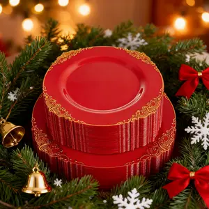Vintage Style Plates Set, Reusable Dinnerware with Edges, Includes 20 10 Inch Plates & 20 7.5 Inch Dessert/salad Plates