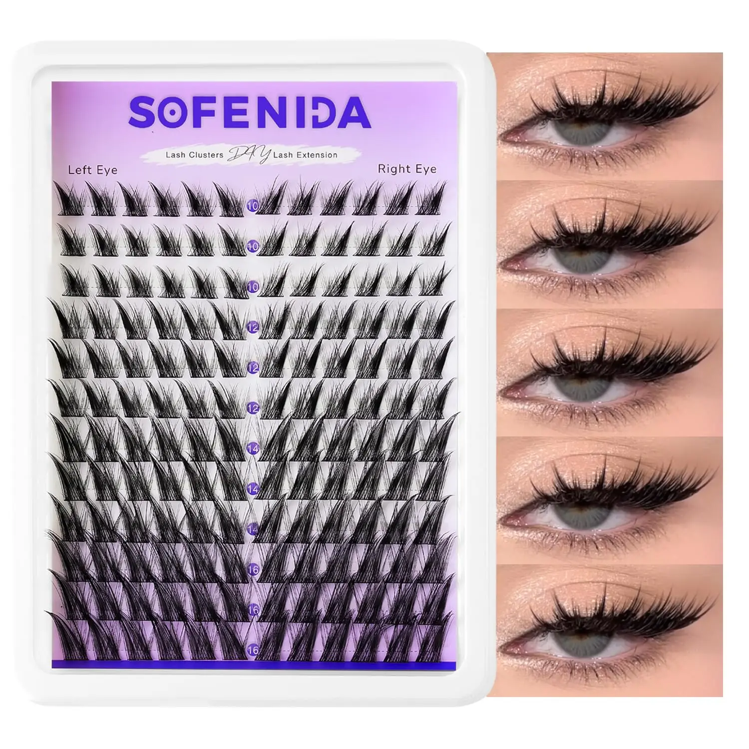 SOFENIDA Fox Eye Lash Clusters Wispy Cluster Eyelash Extensions 10-16MM Cluster Lashes C Curvature Eyelash Cluster Left&Right DIY Lash Extension Soft Cat Eye Lash Cluster