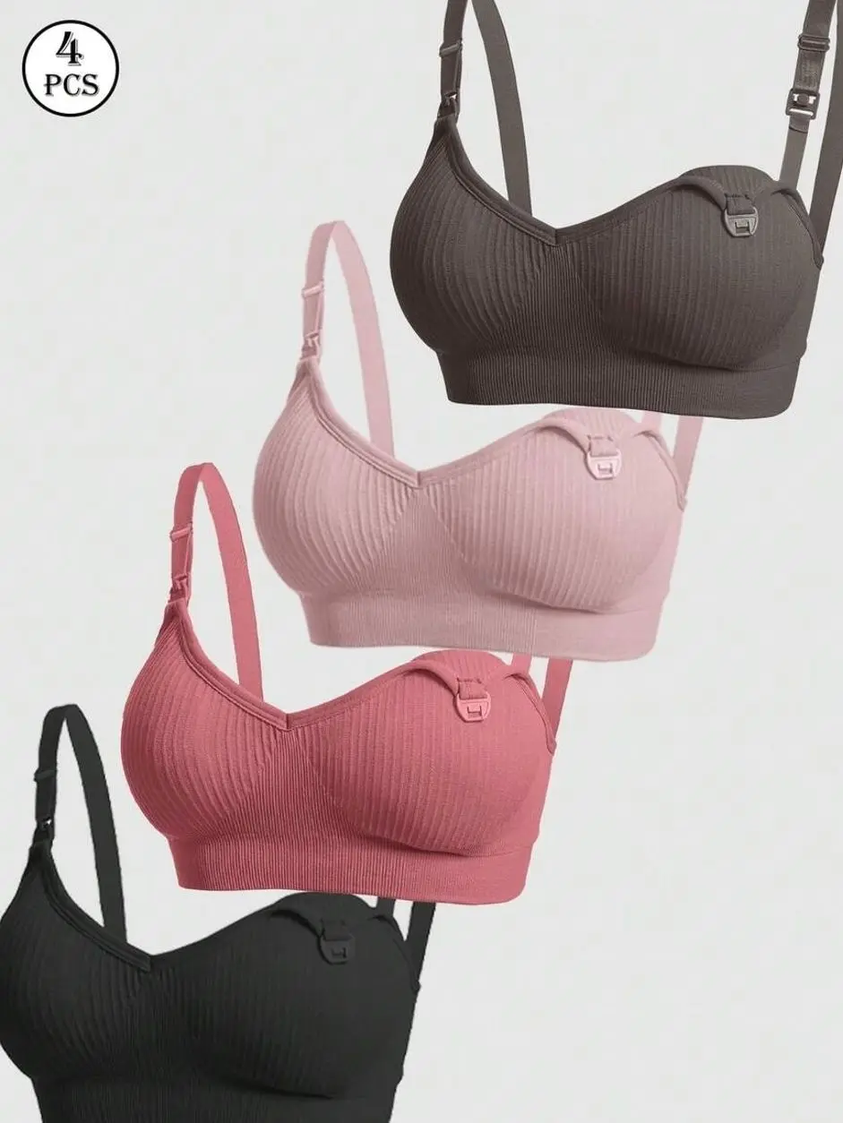 4Pcs Maternity Nursing Bra Set, Front Clip Wireless Breastfeeding Lingerie for Comfortable Support