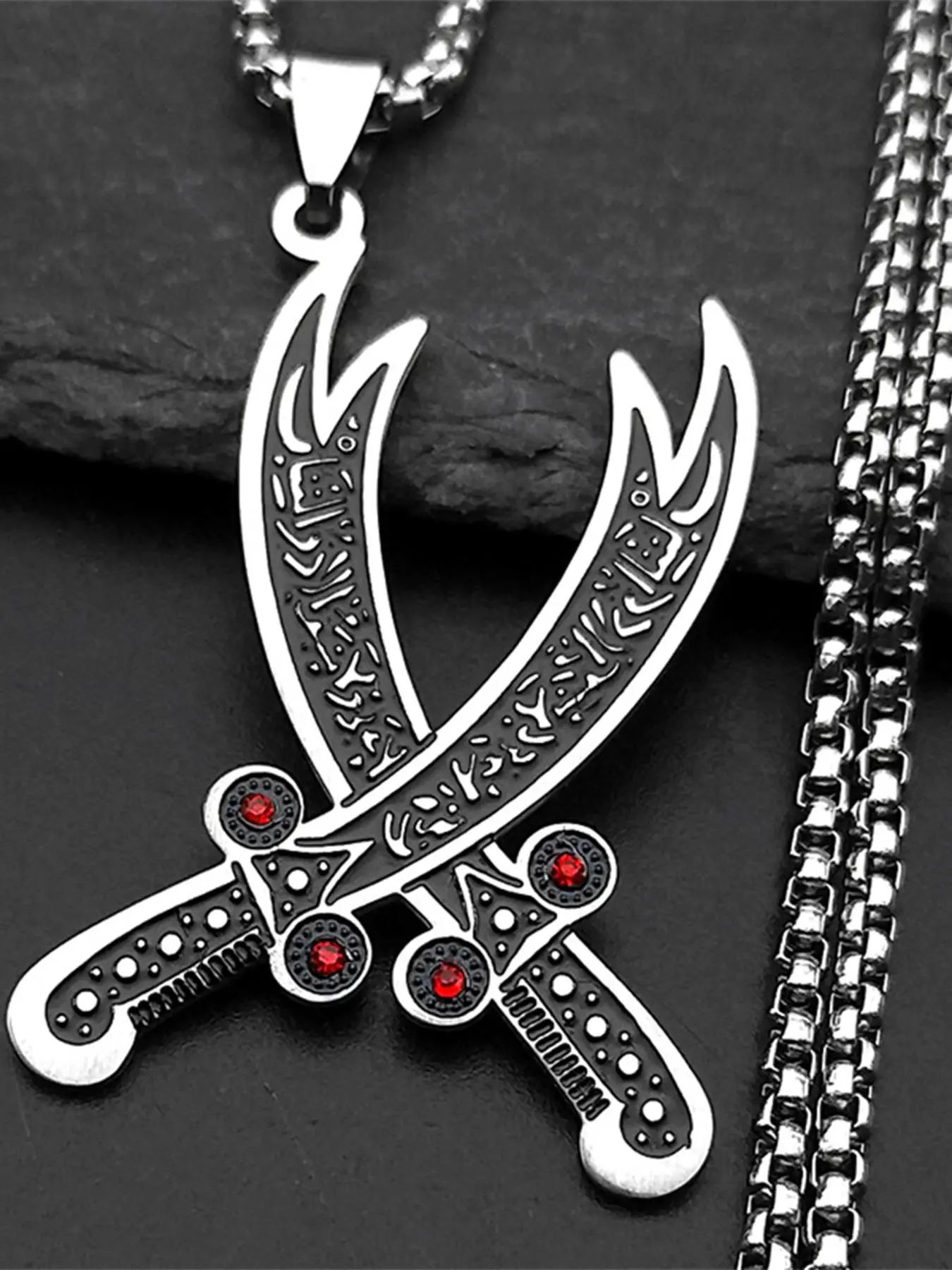 Imam Ali Sword Muslim Islam Knife Chain Necklace For Men Women Casual Style Chain Jewelry Necklaces Stainless Steel Arabic Zulfiqar Enamel Pendant Necklaces