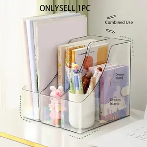Transparent Acrylic Bookshelf, Multi-Functional Office Storage Rack, Vertical File Organizer, Space-Saving Desk Holder, Home and School Use, Stationery Organizer