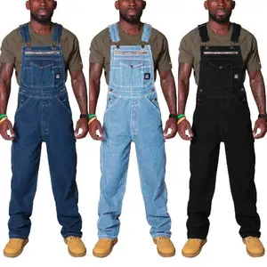 Men's Denim Overalls with Straps Ripped Denim Work Pants