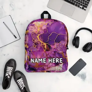 Custom Name Marble Backpack, Personalized Elegant Rucksack, Customized Minimalist School Bag, Abstract Gift, Marble Present
