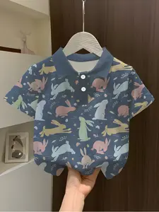 Kids Polo Shirt, Fun Rabbit Cartoon Fashion, Summer Party Shirt, School Daily Wear, Boys Girls Casual, All Seasons