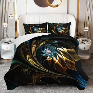 3pcs Floral Pattern Comforter Set, Abstract Art Duvet Set for Girls and Adults Bedroom or Guest Room Decor, Lightweight Soft All Seasons Comforter Machine Washable Microfiber Quilt with 2 Pillowcases , Gifts for the Family bed