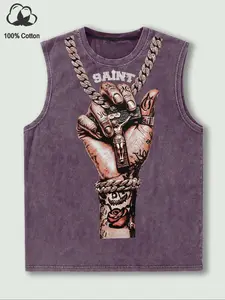 Men's Vintage Hand & Letter Print Graphic Tank Top, Casual Comfy Sleeveless Top for Gym Workout Running, Men's Clothes for Summer, Menswear, Casual Sleeveless Vest
