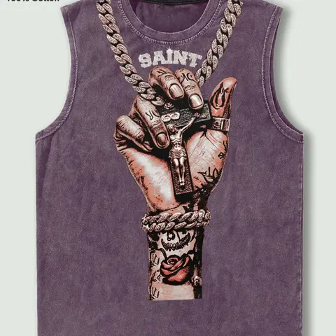 Men's Hand & Letter Print Tank Top, Regular Fit Casual Breathable Sleeveless Graphic Top for Summer, Men's Top for Daily Wear, Cotton Tank Tops, Sleeveless Slim Fit Menswear, Sleeveless Printed