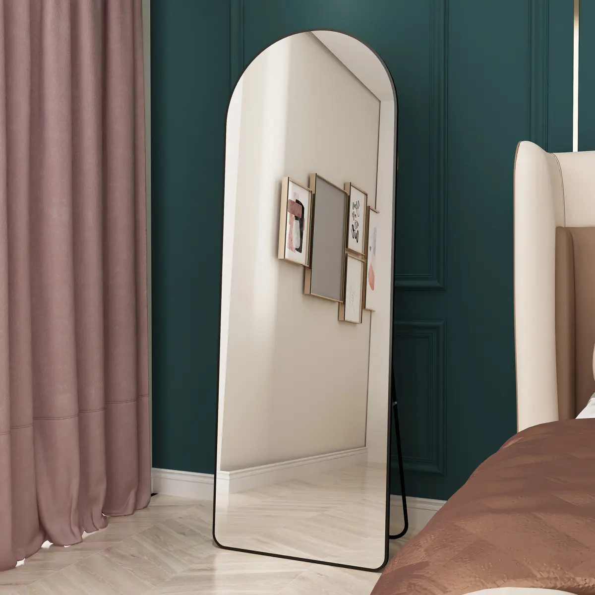 65*23*0.6 Inch Arched Full Length Mirror, Frameless Wall-Mounted Full Body Mirror, Decorative Vanity Mirror for Bedroom Bathroom Entryway Living Room Shop