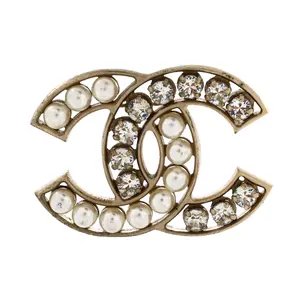 Pre-owned Chanel CC Brooch Metal with Crystals and Faux Pearls by Rebag