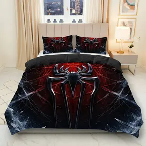 3PCS Duvet Cover Set, 1 Duvet+2 Pillowcases(Without filler), Spider Red Web Hero Design theme, Halloween bedding set, Superhero Themed Suitable for decoration bedroom, dorm, living room, guest room.
