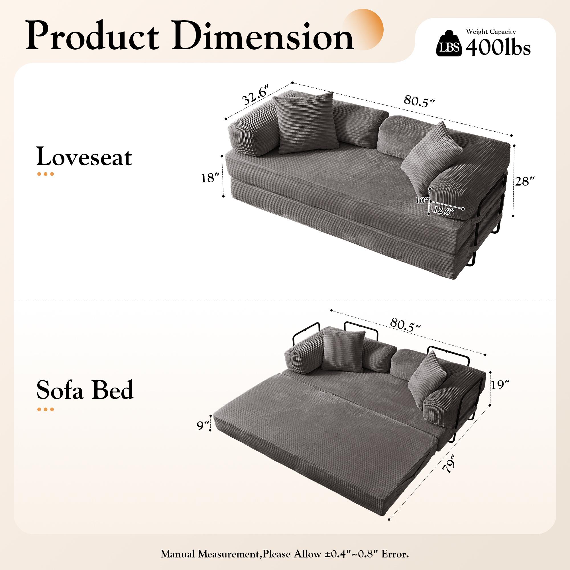 [Huge Bonus Gift] OOSWIFT 5-in-1 Folding Cloud Sofa Bed 81" – Ultra-Soft Corduroy, Thick Sponge Cushion, Convertible Floor Couch & Mattress, Small Space Essential, Holiday Must-Have