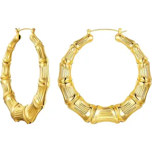Bamboo Earrings for Women 18K Gold Plated/Stainless Steel/Personalized Black Statement Extra Large Hoop Earrings 80s 90s Custom Name Huggie Earrings for Party Fashion Jewlery