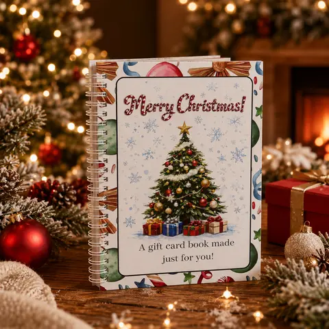 Christmas Gift Card Booklet , Diy Spiral Bound Gift Card Book, Christmas Gift Book with Gift Card Holders, Cute Xmas Tree Gift Card Booklet, Xmas Present for Family, Friends, Students