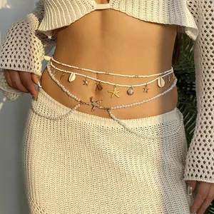 Boho Sexy Fashion Layered Tassel Starfish Waist Belly Chain Women Summer Beach Sea Turtle Conch Shell Pearl Body Chain Jewelry