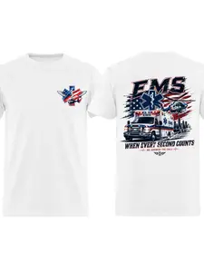 EMS When Every Second Counts T-Shirt, 2 Sides, Patriotic Paramedic Ambulance Helicopter Graphic Tee