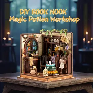 3D Wooden Puzzle 1 Set Div Book Nook KitDivModel Kit,3D Desktop Decoration Ornament,Wooden Jigsaw Puzzle, Creative DivModel Kit forBookshelf Decoration,StockingFillers Gift,Artificial Wooden Puzzle[Magic PotionWorkshopl