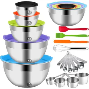 Mixing Bowls with Lid Set, 25PCS Kitchen Utensils Metal Bowl Stainless Steel Nesting Bowls, Measuring Cups and Spoons, Egg Whisk for Baking Prepping Cooking Serving Supplies