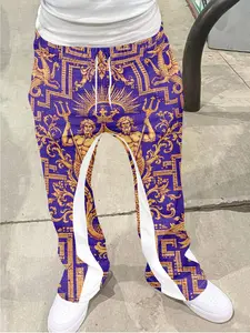 Men's Vintage Flared Geometric Trousers, American Football Theme, Y2K Streetwear Wide Leg Pants, Casual Sport Long Pants, All Seasons