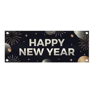 Happy New Year Weatherproof Banner, NYE Party Decor, Celebration Banner Banner, Outdoor Easy Hang, New Years Eve Banner, Festive Party Banner - 48"x18" Vinyl Banners - 4 Corner Grommets - BAN0043