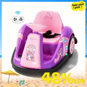 PHI VILLA Toddler Bumper Car with Big Wheels, 2-3.5 Mph, 3 Speed Mode, Ride On Toys for Toddlers with DIY Stickers, 12v Electric Bumper Cars for Kids with Bluetooth, 3-Color LED Light