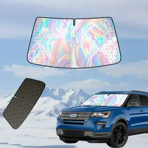 All Season Laser Sun Barrier 57.09x31.5 Inch Foldable Windshield Protector Summer Winter Insulated Curtain with Ventilation