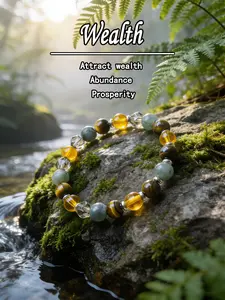 Prosperity Tiger Eye Crystal Bead Necklace, Attraction Law Wealth Charm, Remove Money Obstacles, Full Good Luck Wish Jewelry